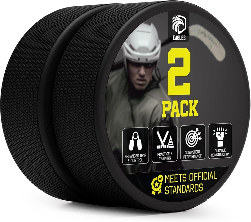 Eagle's Ice Hockey Pucks 1, 2, 3, 6 or 50 Pack | High Grade Pucks Official Regulation Weight & Size for Practice & Classic Training - 6 oz Diameter 3" Thickness 1" Black Hockey Puck Roller Hockey - Image 1